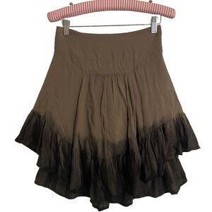 Free People Dip Dyed Full Skirt Sz S Lined Flat Front smocked Back Black Dk Tan